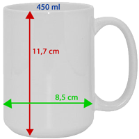 Duży kubek 450 ml z kolorowym uchem F46 rozmiary